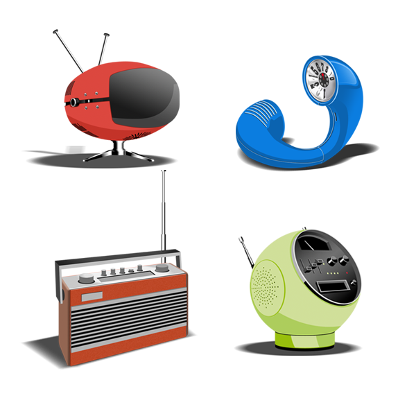 Electronics Retro Icons funny 70s flat design