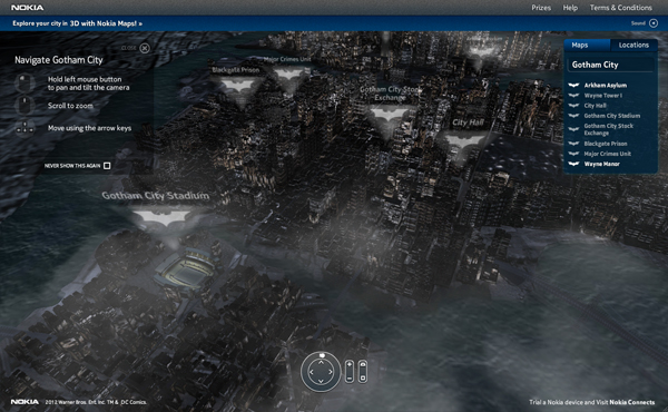 batman  Dark Knight Dark knight rises nokia 3D official map warner bros gotham experience gotham city lumia city