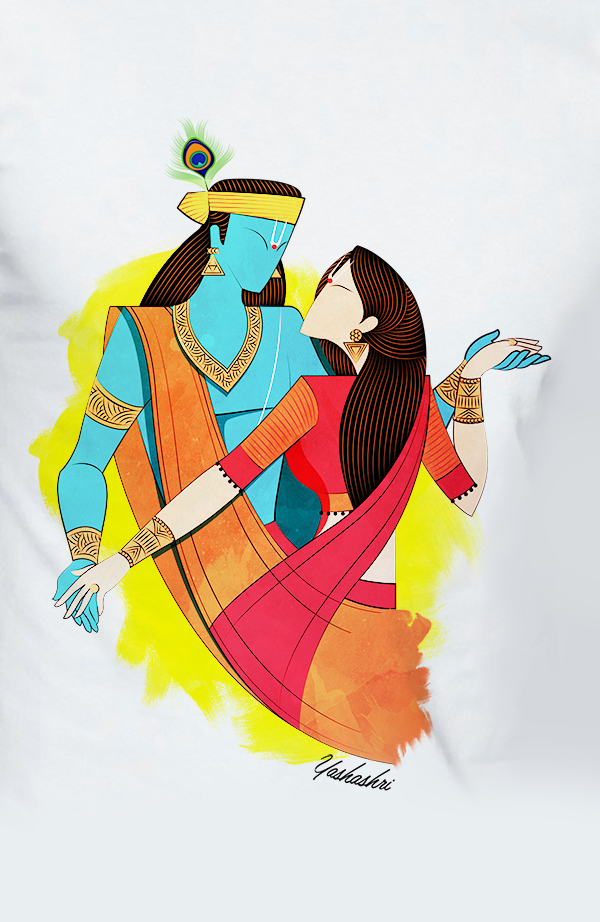 ILLUSTRATION  vector Radha-Krishna Love Indian God love story minimalist