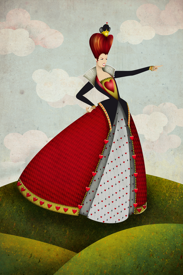 alice wonderland queen hearts cards Card soldier grass cloud SKY Landscape woman dress clover fashion illustration