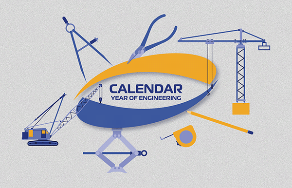 Gift Calendar. Portraits of Engineers. Illustration.