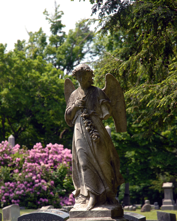 cemetery  woodlawn cemetery  mark twain ernie davis  hal roach  flowers   sculptures  statues  angels