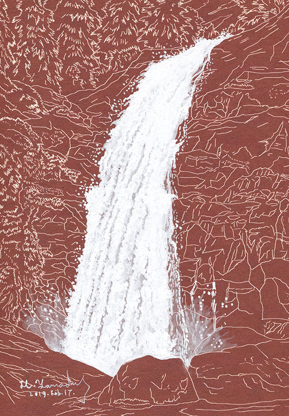 waterfall negative ion minus ion Nature 滝のイラスト 滝の絵 滝のイラストレーション 滝のリアルイラスト