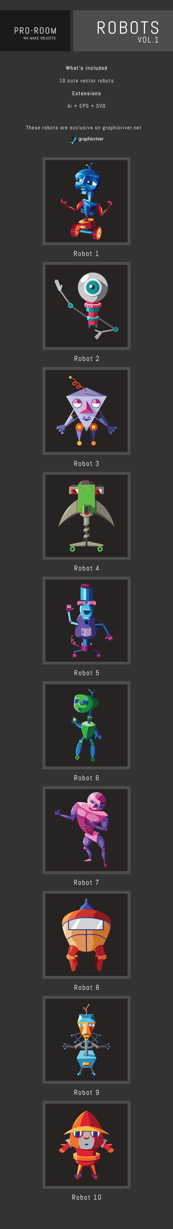 robots cute Character vector bundle Volume flat abstract