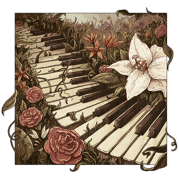 Piano cover CD cover gatotonto Flowers Nature vintage romantic keyboard plants