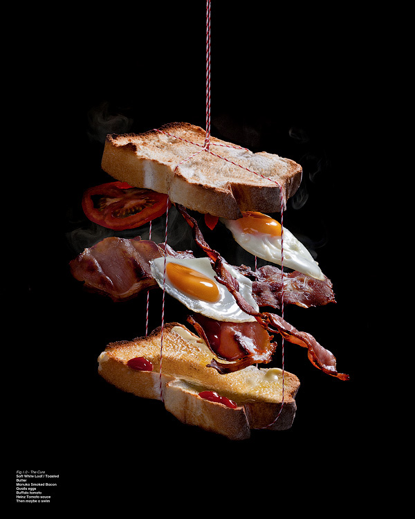 still-life Food  abstract bacon eggs sandwich hang over