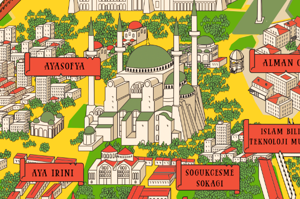 istanbul bosphorus peninsula galata ILLUSTRATION  art panorama map history historical