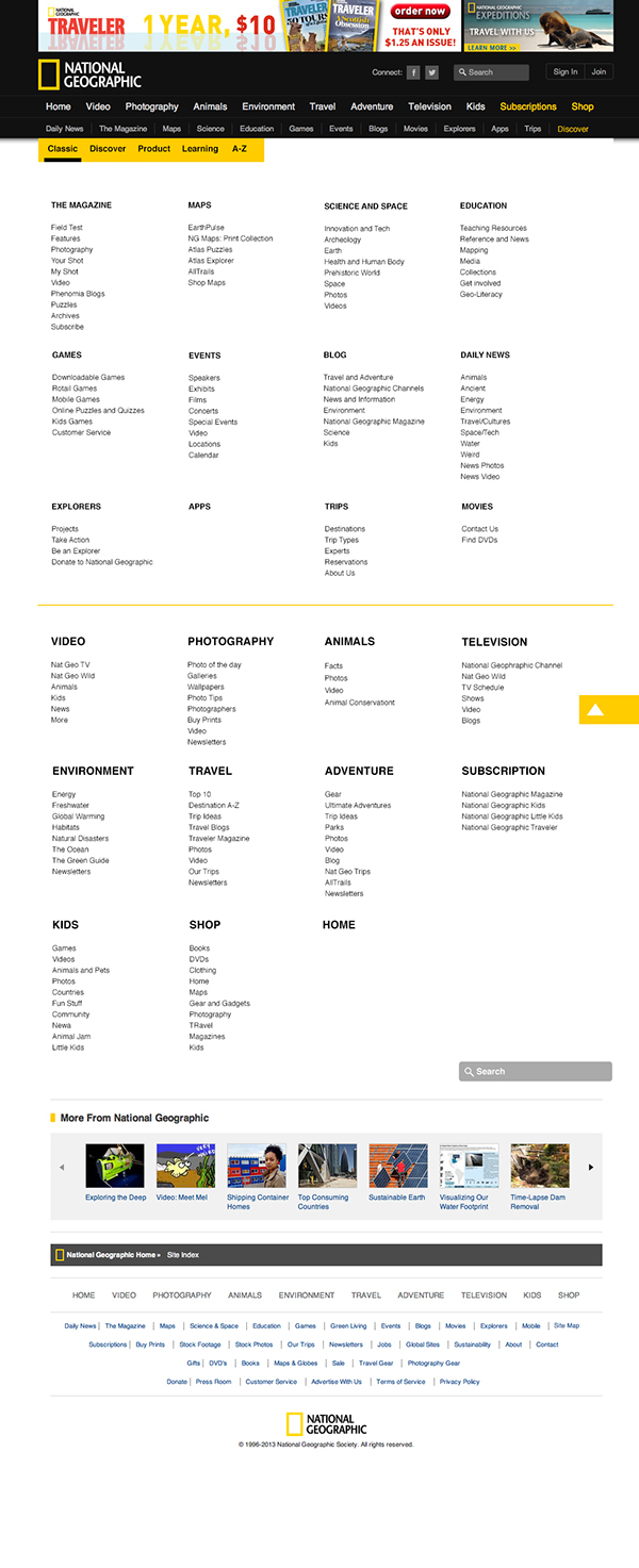 national geographic  site map  web  design