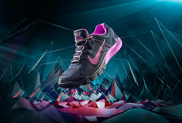shoes Nike trail running sports footwear photoshop CGI 3D rendering apparel athletic wacom Polygons inspiration