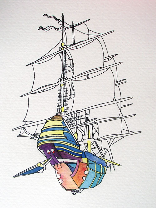 ships sci-fi water Ocean tallships color sea watercolor