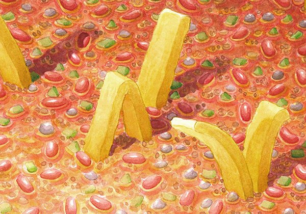 Fast food Food  Landscape ILLUSTRATION  Drawing  Chilli french fries color detailed surreal