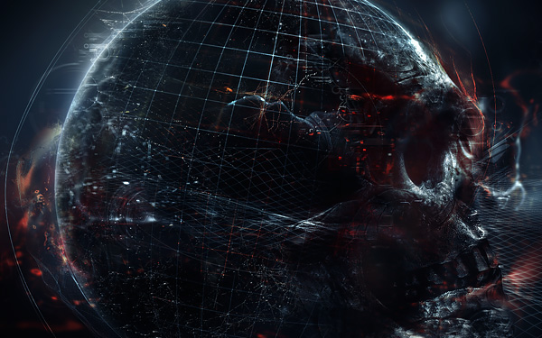 luminarium cybernetic kibernetik Cyberpunk digital Information Technology dark wallpaper skull