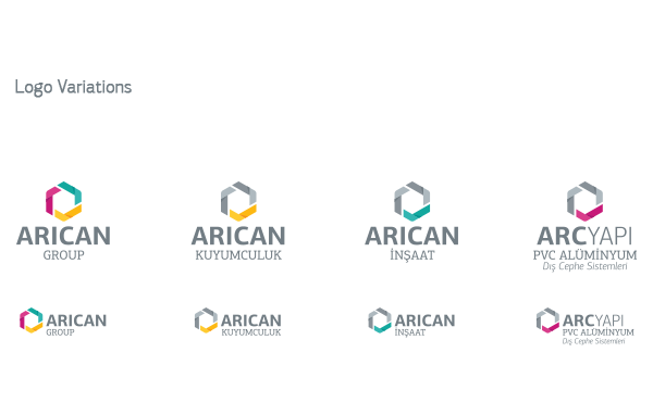 Arıcan group company construction jewelry aluminum exterior system logo brand identity Mersin Turkey catalog brochure