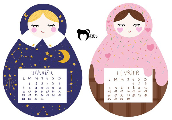 mars calendrier matriochka russian kawaii cute Fashion  calendar papeterie deco