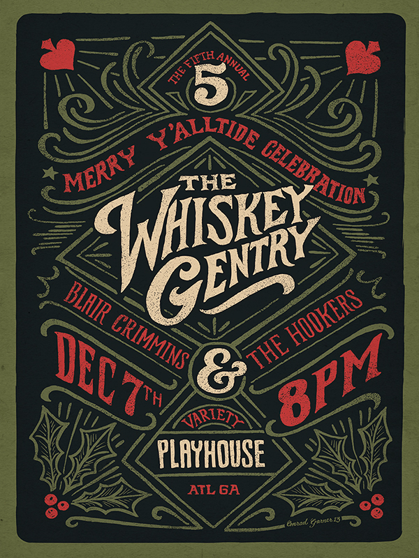 atlanta Georgia GigPoster thewhiskeygentry concert poster handletter handtype screenprint Holiday country varietyplayhouse