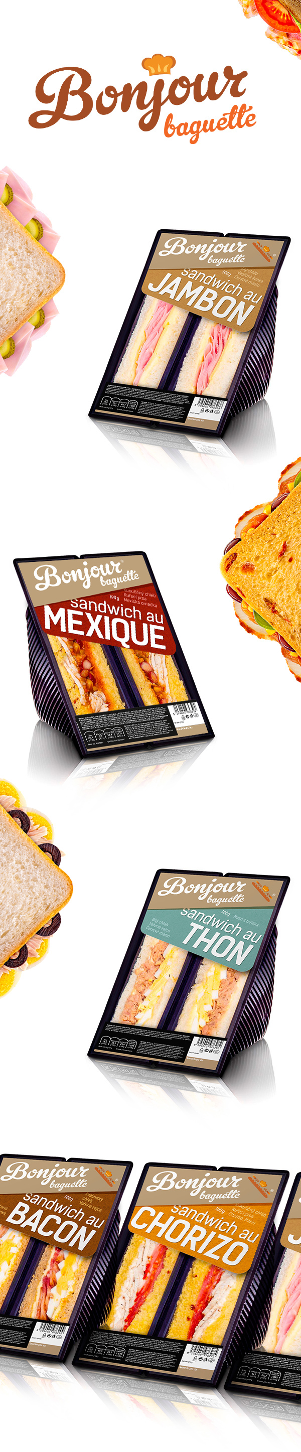panini baguette sandwich logo box design tuna ham bacon mexico Chorizo