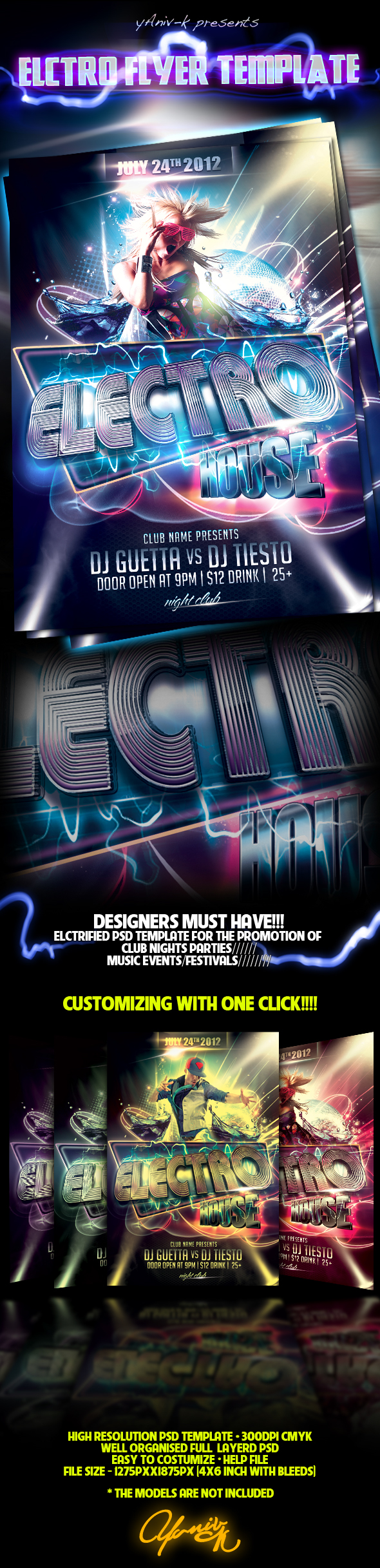 club design effects Electrified electro flyer impact light effect modern Original template poster