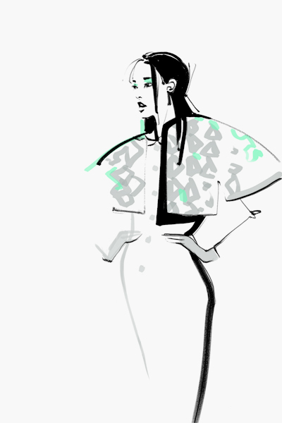 fashion illustration art models Ruway girl asian girl lines ink Fall Winter 2014 fashion show
