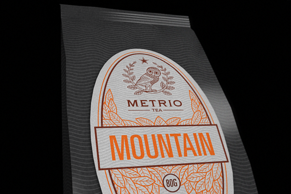 package  letterpress print Label waves tea organic identity bag metrio owl brand identity