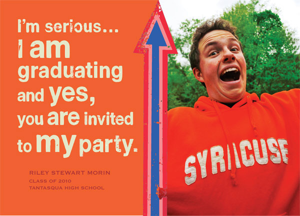 Adobe Portfolio Riley Stewart Morin graduation High School Graduation Invitation party invitation Syracuse University college school Education party invite Direct mail postcard