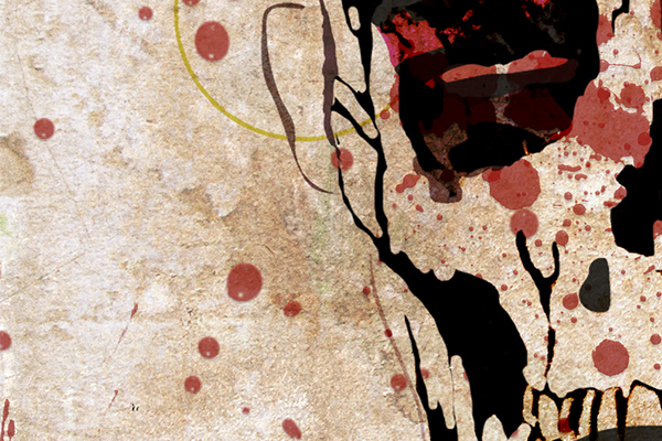 rasul mono artwork  dead man skull skeleton portrait self-portrait dead texture paper grunge drops blood red
