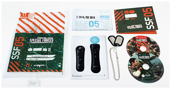 my poor brain TIM smith Sony playstation press kit inflatable army Military Shooter move green red transparent brief package Pack packet high vis dog tags map weapons knife Gun soldier