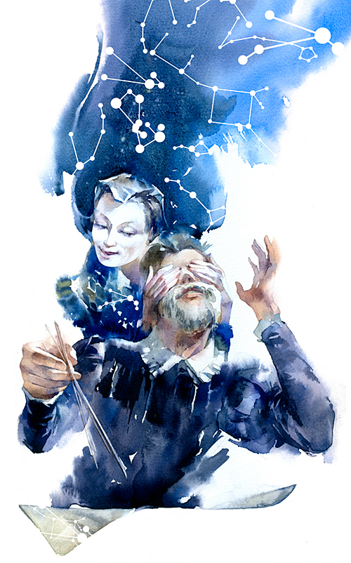 watercolor galileo Galilei muse astronomy portrait cosmos