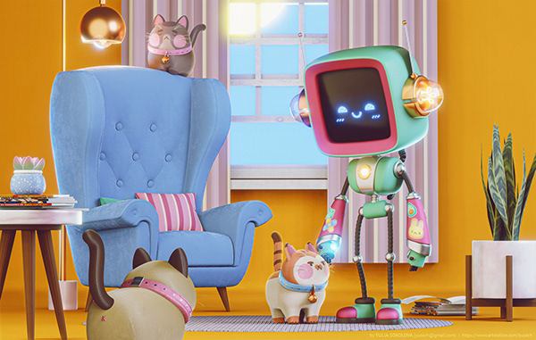 Robot and Cats
