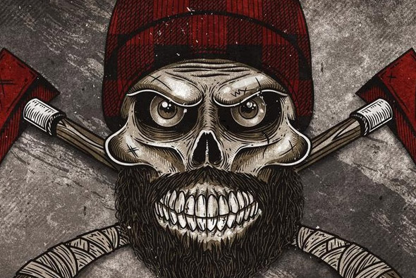 lumberjack skull bones Crossbones buffalo plaid pattern Distress grunge texture print art poster axe beard detail