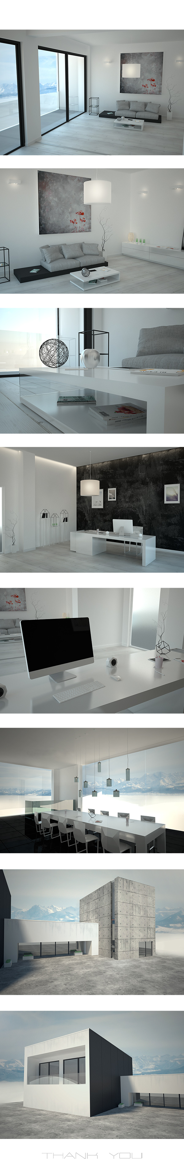 Marmal Interior exterior White concrete furniture glass software 3D Maya vray minimal clear light