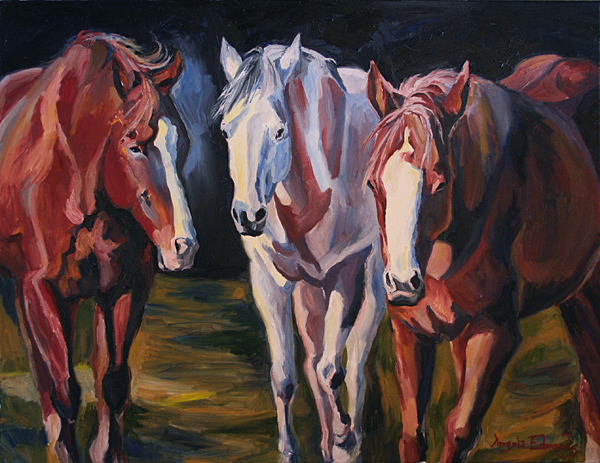 horses  equine Oil Painting canvas western color  impressionist ranch animals Quarter Horses Cow Horse