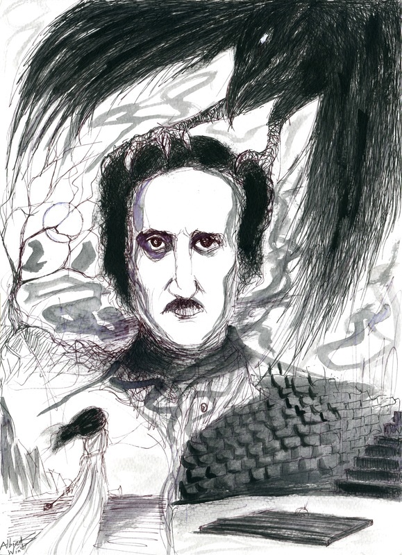 Annabel lee Edgar Allan Poe Drawing  sketch artist portait ink pen drawing the raven