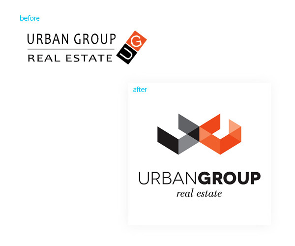 logo geometric black orange buildings blocks real estate modern Urban city signs