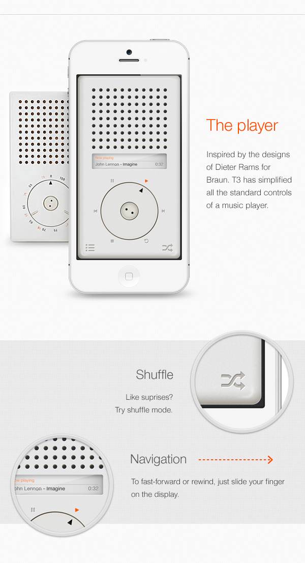 t3  Music player app iphone dieter rams Minimalism braun vintage Interface