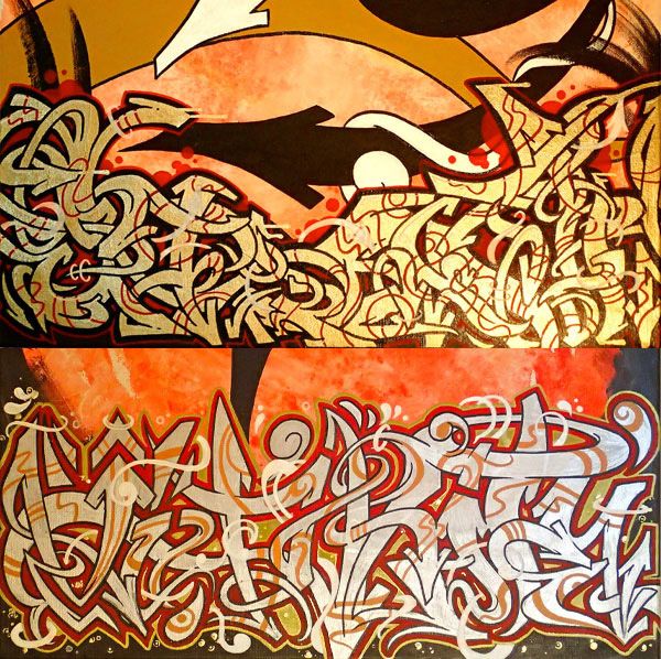 acrylic dragon Graffiti paint painting   polyptych quadriptych tetraptych