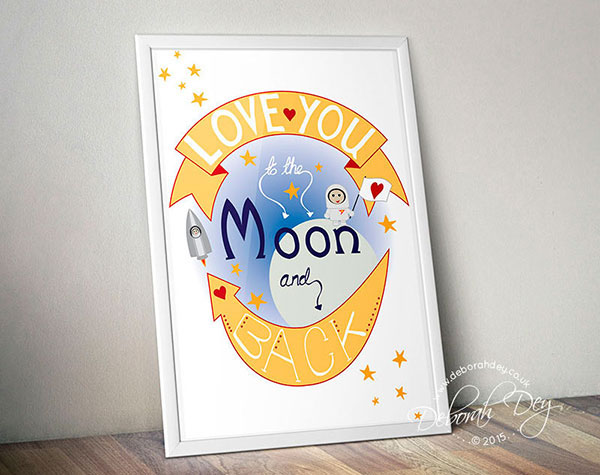 Love moon Space  spaceman spaceship space rocket stars hearts HAND LETTERING