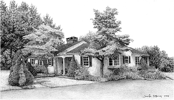 house garden portrait charcoal Pen & Ink historic cape ranch