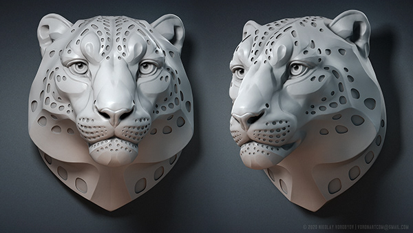 Snow Leopard sculpture. Digital 3d model