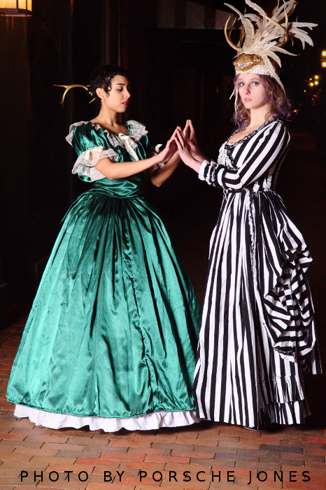 goth girls models portrait editorial stripes Victorian dresses gowns gothic beauty dolls