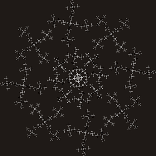 fractal recursive recursion mathematical iterate iteration tile Tessellation tesselate repeat pattern curve space-filling rep-tile Hausdorff dimension line fractional dimension tangent dust Fibonacci Golden Ratio L-system Lindenmayer ifs iterated function system grey gray black scale square rectangle right isoceles triangle equilateral triangle Gasket circle jagged Sharp continuous smooth Spiral scalar rough detail geometry geometric Levy's curve Hilbert space-filling curve Gosper tile Blancmange curve von Koch snowflake von Koch quadratic tile Peano space-filling curve Sierpinski gasket Sierpinski carpet Sierpinski space-filling curve Cesaro curve Heighway's dragon dragon curve twindragon curve Branching Devil's Staircase Pythagorean tree sphinx carpet Pentagonal hexagonal heptagonal octagonal star bifurcating bifurcation Tree  self-similar one dimensional Two Dimensional plane-filling rhombus copy period-doubling periodic aperiodic de Rham curve undifferentiable