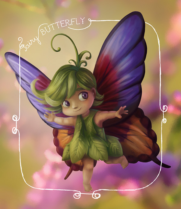fairy cute children girlie butterfly leaf green chubby