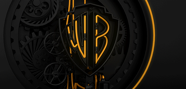 STEAMPUNK black & yellow Warner Bros. logo movie neon 3D 3d logo neon logo gears mechanical Projector