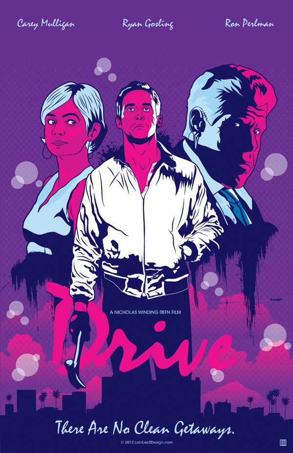 Ryan Gosling drive movie poster fan ron pearlman Carey Mulligan la Los Angeles vector vectors pink clouds airplane hammer scorpion lights