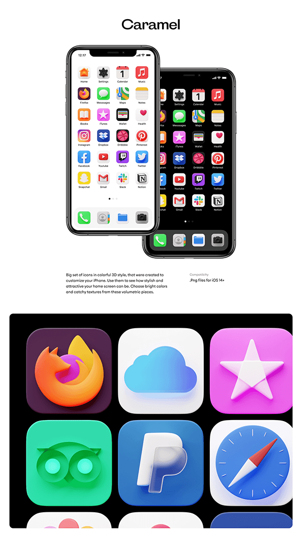 Caramel 3D icons for iOS 14