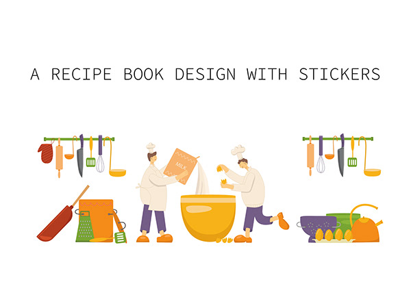 Funny cook character illustrations. Recipe book.