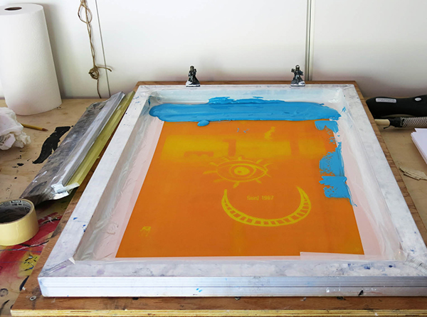 screenprint handscreenprint twocolor Surf smile orange blue