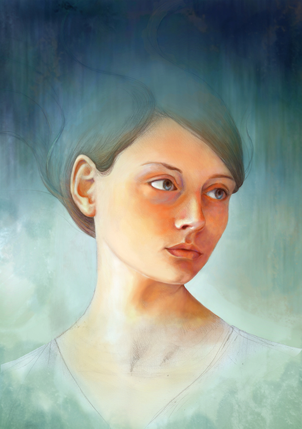 woman  painting  teal tranquil cool figurative digital