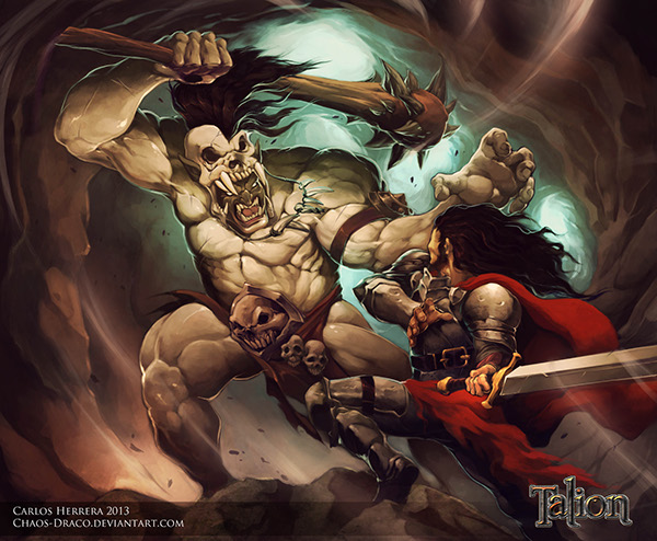 fantasy art digital painting dungeons warrior orc fight kight