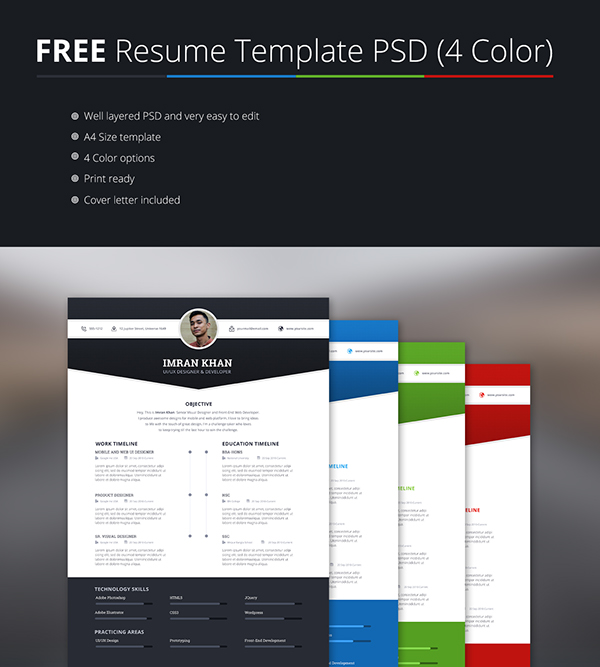 free resume template psd  4 colors  on behance