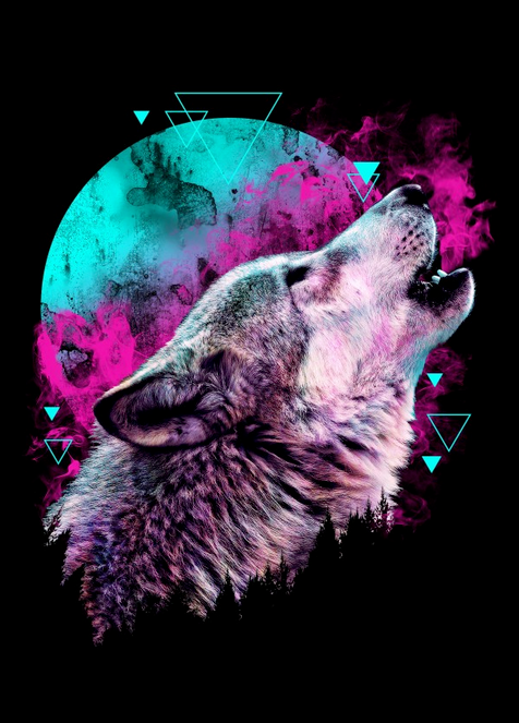 wolf animal graphic design art ILLUSTRATION  geometric neon colors
